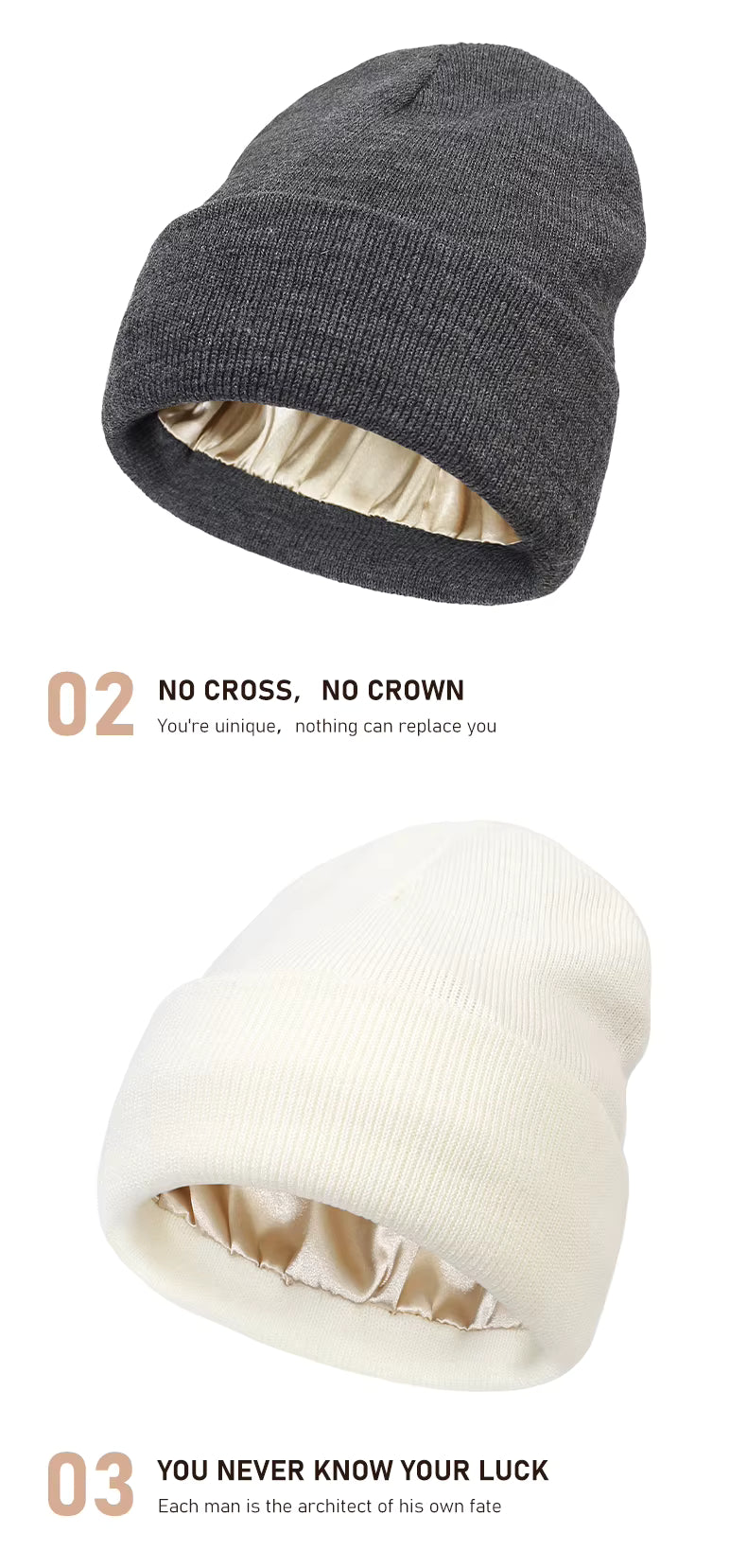 Zimowe czapki z dzianiny Damska czapka zimowa z podszewką satynową dla kobiet Jedwabna podszewka Grube masywne czapki