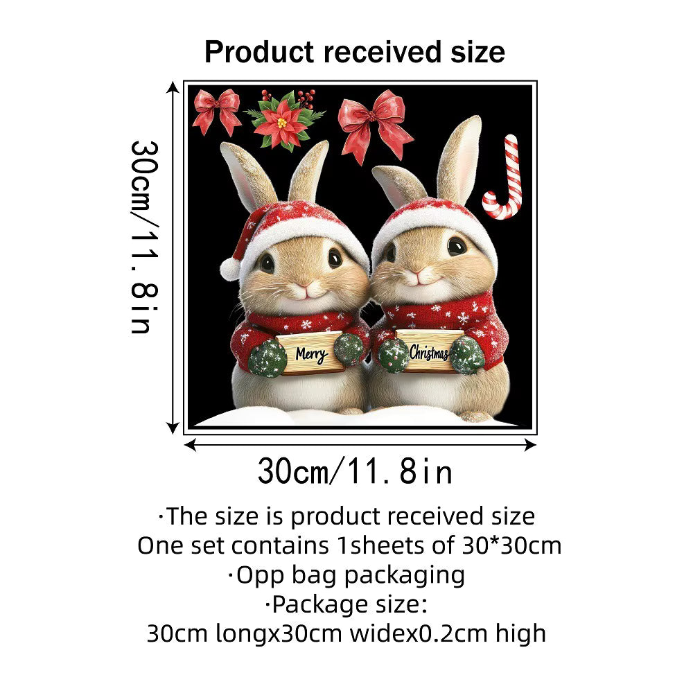 Naklejki na okno z motywem świątecznym, urocze naklejki na okno z króliczkiem na Boże Narodzenie, dekoracje ścienne, dekoracje świąteczne, Wesołych Świąt, Szczęśliwego Nowego Roku 2026