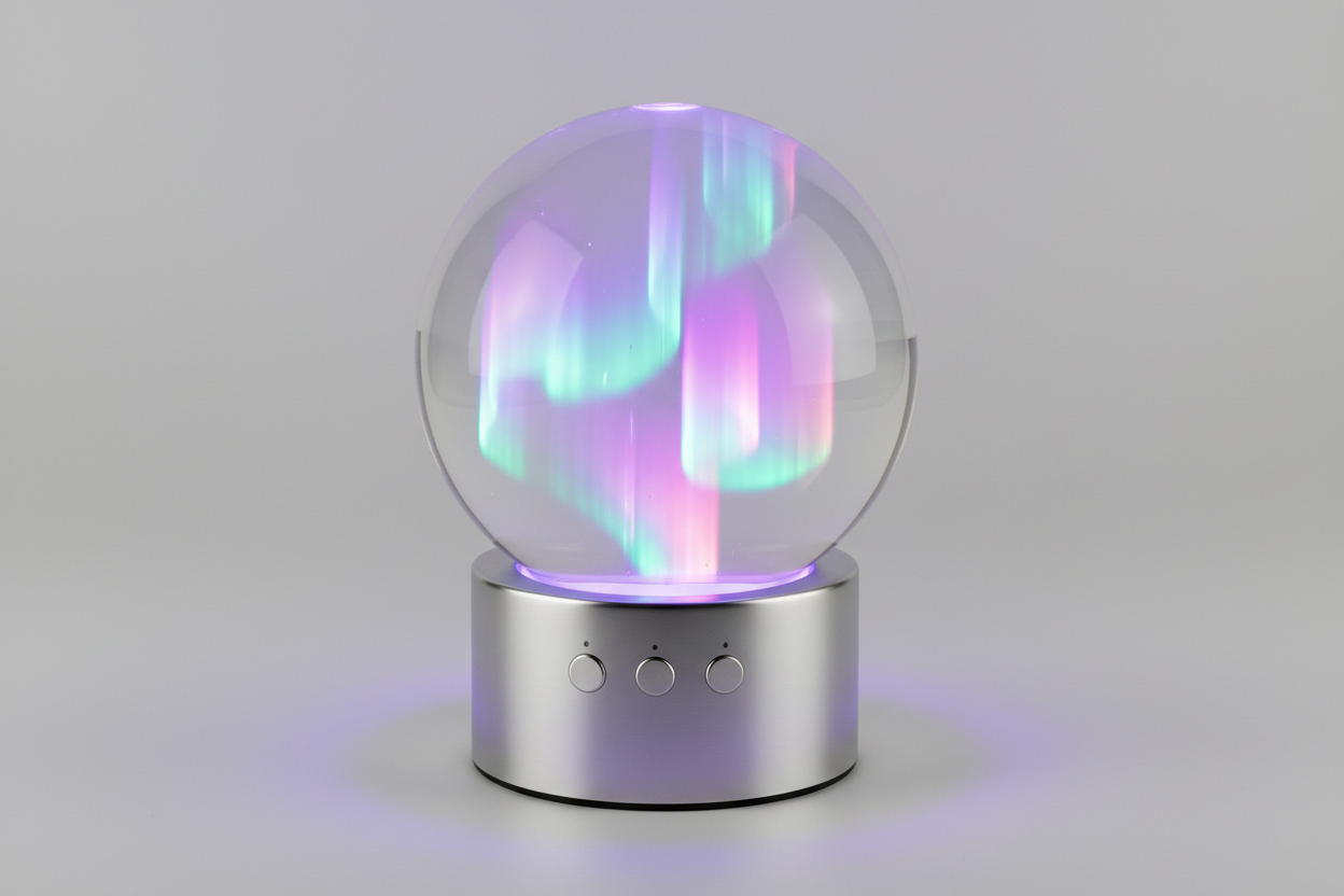 Magiczna Kula Aurora - Dynamiczne Światło Nocne z em, 8 Trybów Zmiany Kolorów, Efekt Borelu Aurora 3D, Regulacja Jasności Przyciskiem, Wytrzymała Plastikowa Dekoracja Wewnętrzna na Boże Narodzenie, Nowy Rok, Prezent Urodzinowy, Lampka do Sypialni, Festiwalowy Gadżet, Żywe Oświetlenie, Sterowanie Przyciskami, Idealny na Święta