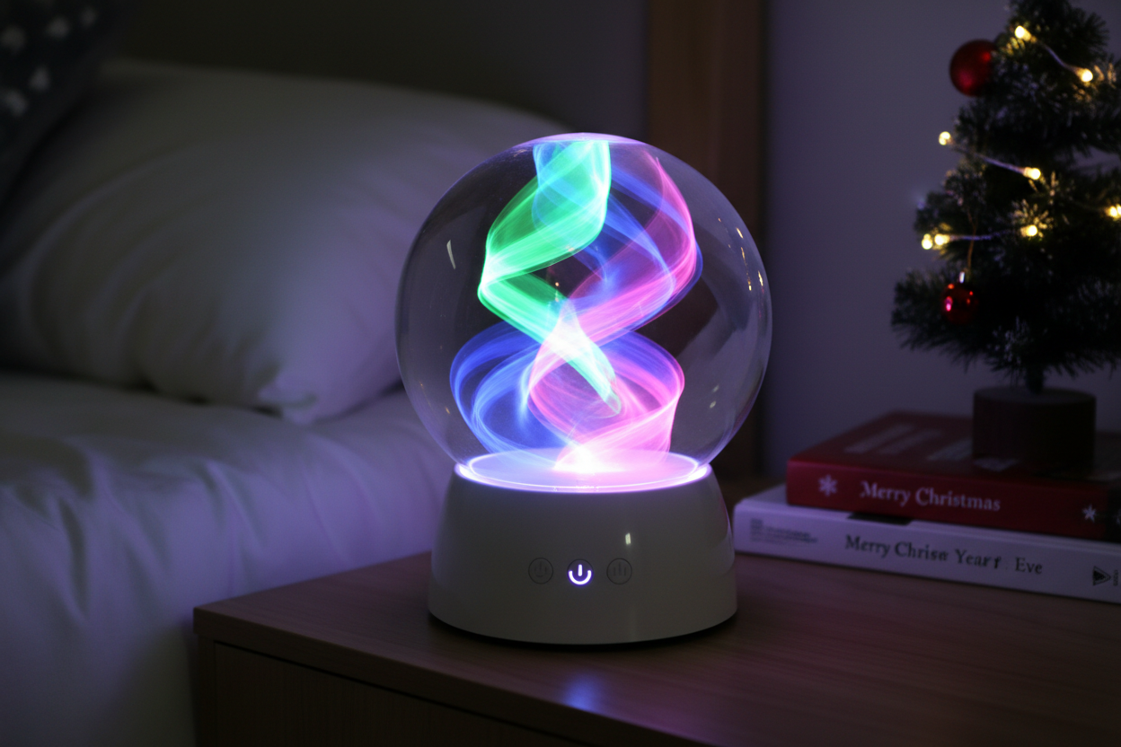 Magiczna Kula Aurora - Dynamiczne Światło Nocne z em, 8 Trybów Zmiany Kolorów, Efekt Borelu Aurora 3D, Regulacja Jasności Przyciskiem, Wytrzymała Plastikowa Dekoracja Wewnętrzna na Boże Narodzenie, Nowy Rok, Prezent Urodzinowy, Lampka do Sypialni, Festiwalowy Gadżet, Żywe Oświetlenie, Sterowanie Przyciskami, Idealny na Święta