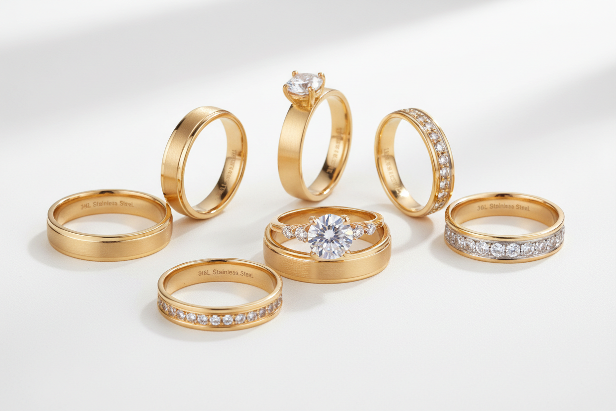 Pierścionki ze stali nierdzewnej 316L dla kobiet złoty kolor nigdy nie znikną luksusowe klasyczne pierścionki ślubne pierścionki dla par biżuteria darmowa wysyłka
